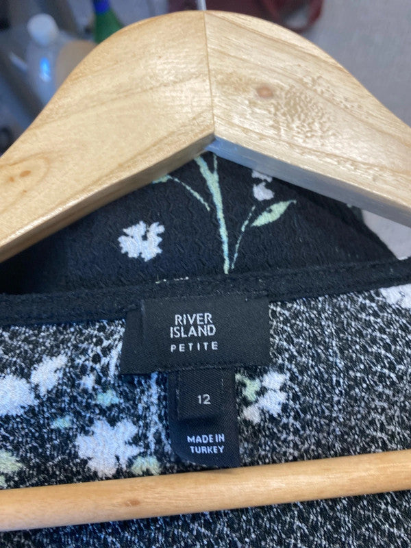 Fabulous River Island black floral floaty romantic dress Uk12 LB004