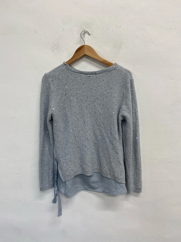 Lovely oasis blue sparkle bow jumper UK M HA001