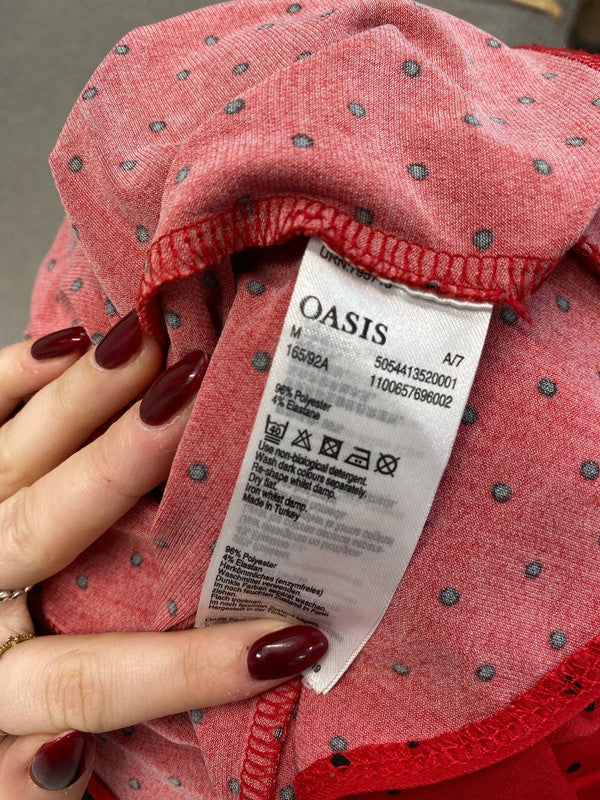 Lovely oasis red spotty summery top UK M LB005