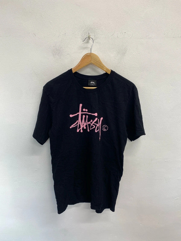Awesome Stussy logo graffiti tee pink black M LL003