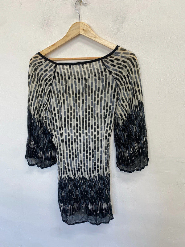 Lovely per Una sheer tie waist grey black cream tunic UK 14 RR002