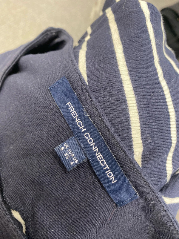 Lovely French connection navy stripe long sleeve Bodycon dress UK 8 MM005