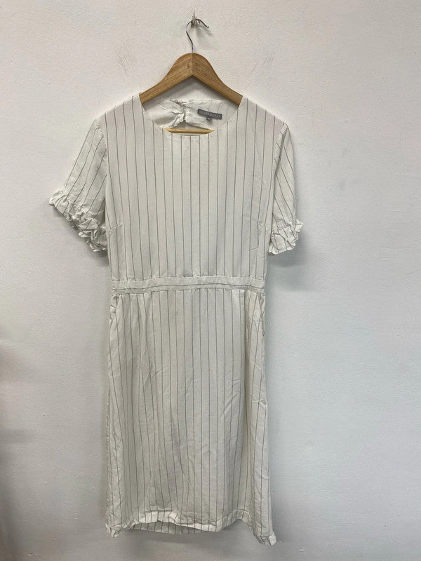 Oliver Bonas Stylish White & Black Stripe Keyhole Back Midi Dress UK 16 VW001