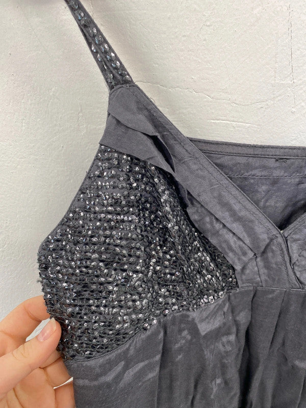 Made In Italy Fabulous Y2K Vibes Grey Sequin Slip Dress UK 12 JB003