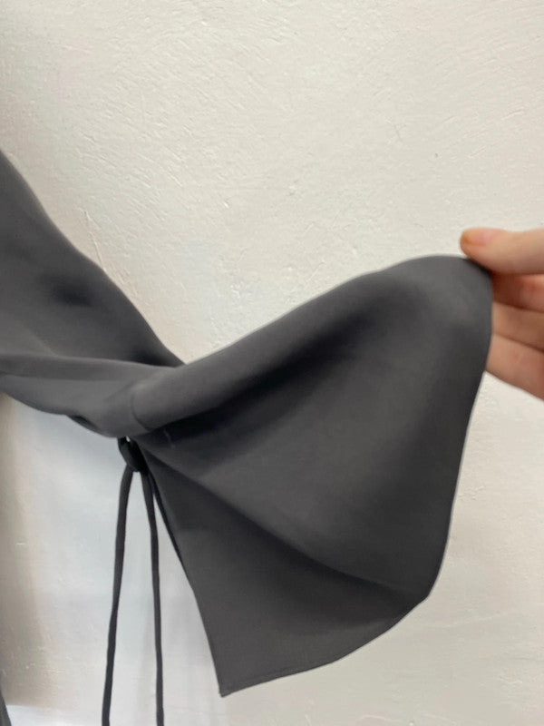 Fabulous Mint velvet soft Grey bell sleeve top Uk12 ruched SG090