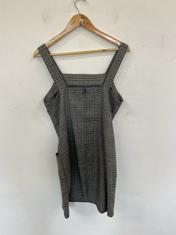 Dorothy Perkins Preppy Grey Check Pinafore Dress UK 14 PJ001