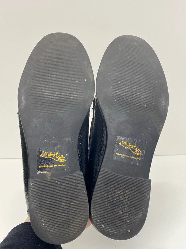 M&S Stylish Black Patent Loafers UK 4 NC001