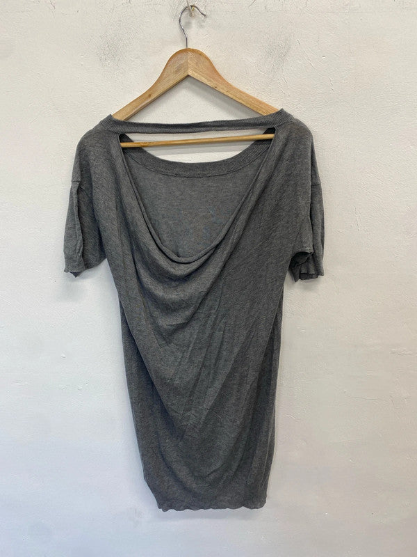 Lovely grey low back dress silk linen UK 10 LH002