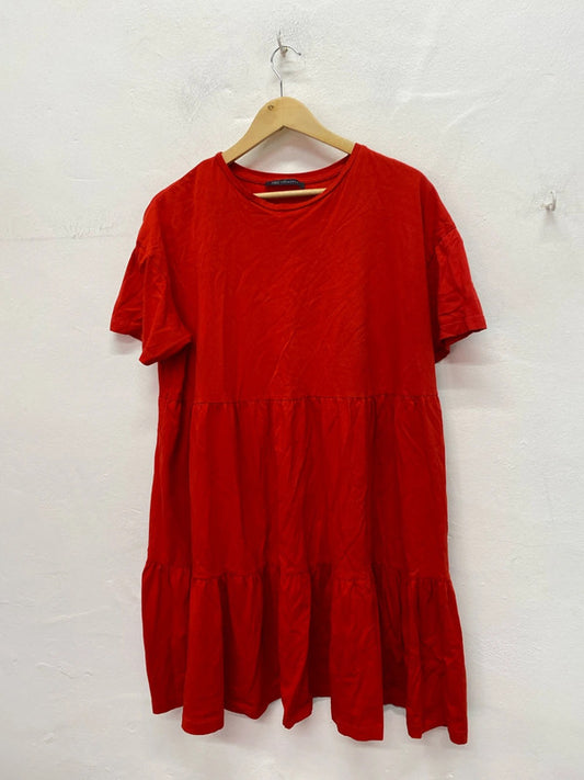 Fabulous M&S Red tiered Smock dress pure cotton Uk14 IM001