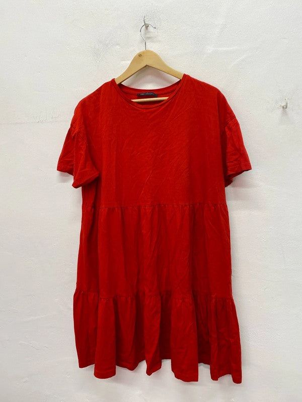 Fabulous M&S Red tiered Smock dress pure cotton Uk14 IM001