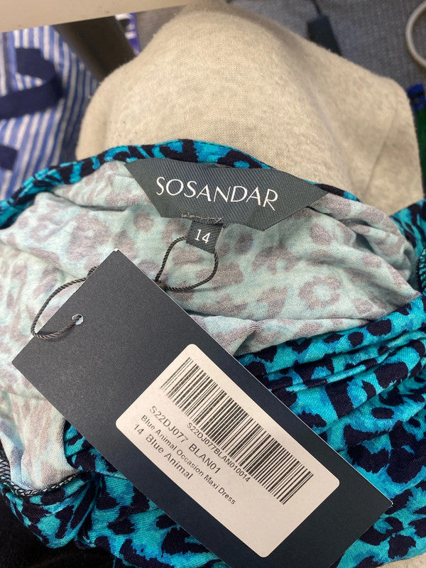 Lovely Sosandar blue animal print maxi dress UK 14 LW005