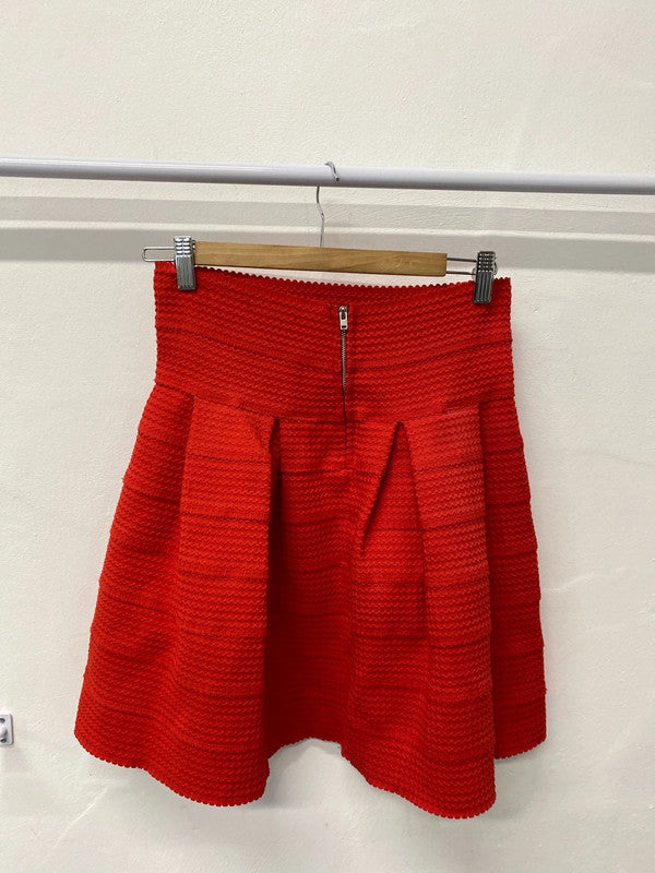 Fabulous bright Red textured skirt H&M UkS tiered formal occasion CF002