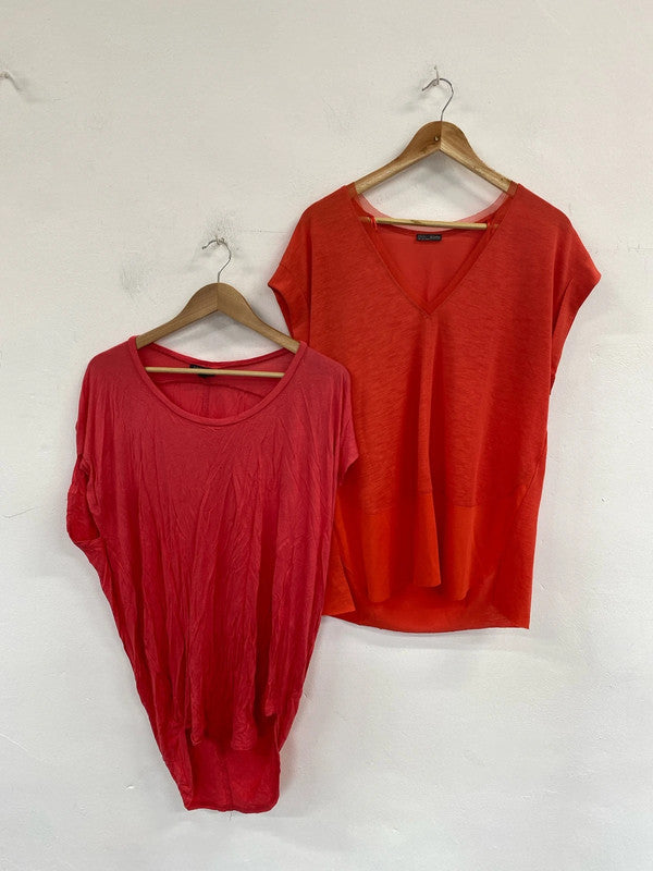 Zara Topshop Fabulous Coral Orange Tunic Tops Duo UK 12 #16 NN001