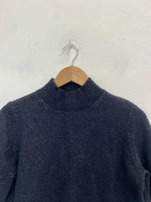 Stunning M&S navy metallic thread knit top UK M SS002