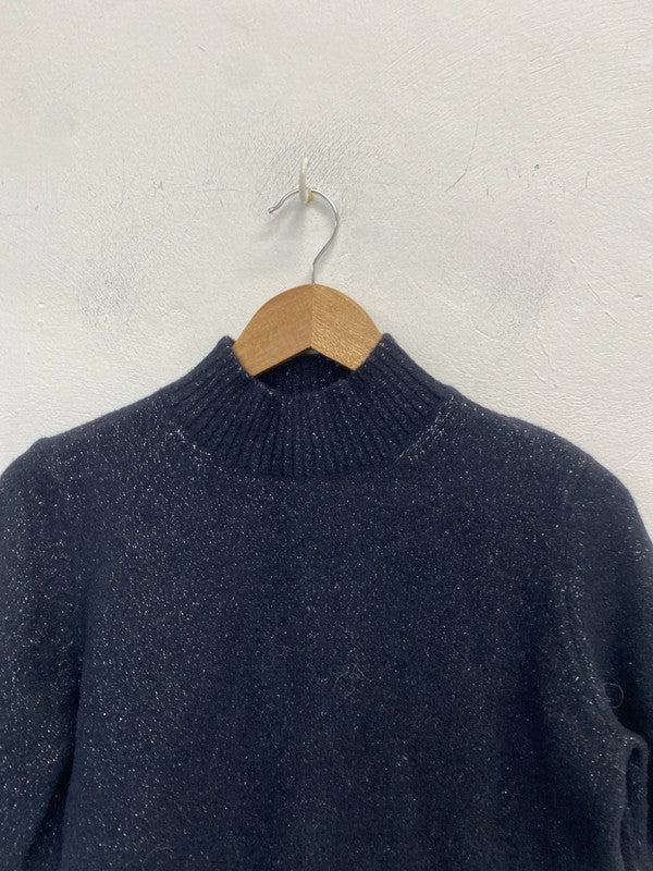 Stunning M&S navy metallic thread knit top UK M SS002