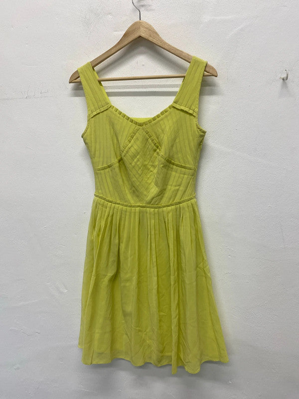 Fab Reiss Leia neon yellow fit flare pure silk occasion dress UK6 SD002