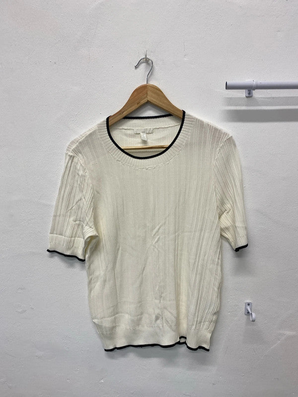 Fabulous Cream & Black H&M summer knit top short sleeve UkXL KM003