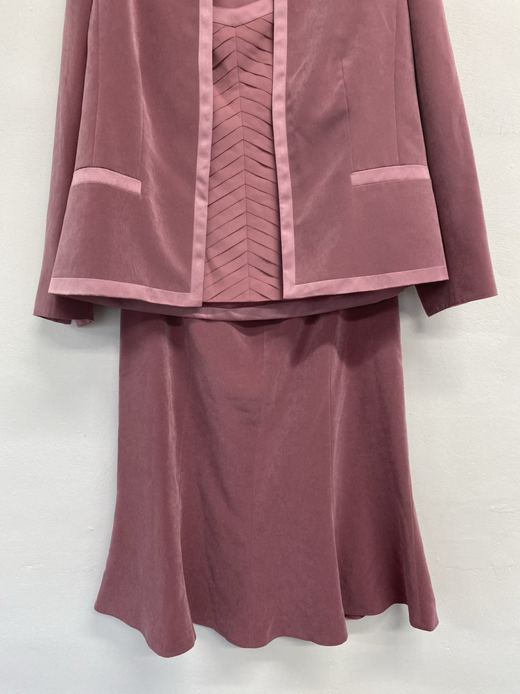 Lovely Jacques Vert Rose 3 Piece Skirt Suit UK 16-18 IZ001