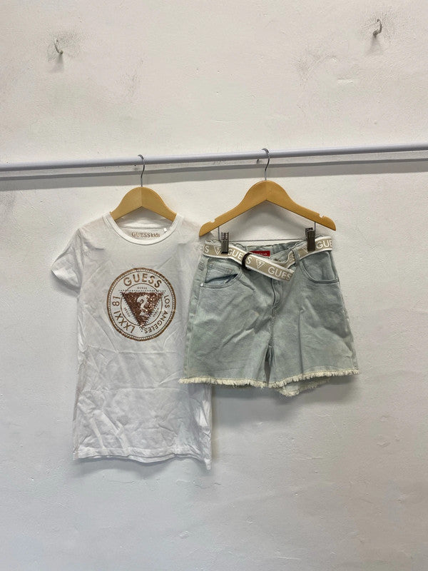 Lovely girls guess clothing duo T-shirt shorts belt UK age 12 #9 SD001
