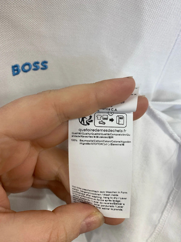 Hugo Boss Smart White & Blue Embroidered Polo Shirt Size XL AT001