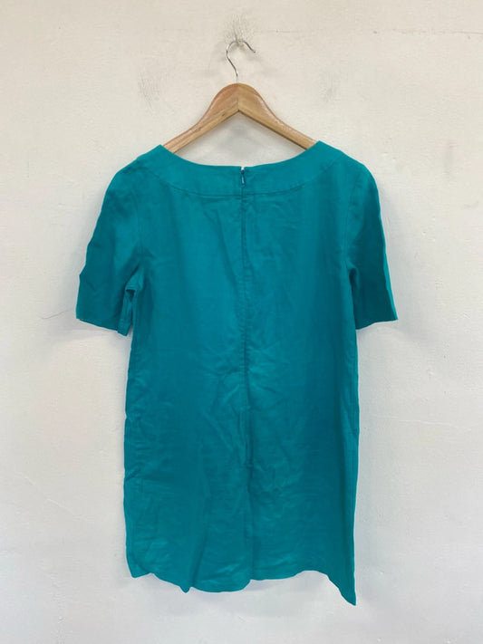 Great Plains Fabulous Teal Linen Smock Dress Size M LW005