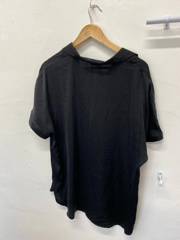 Fabulous M&S black satin blouse Uk14 classic elegant LW005