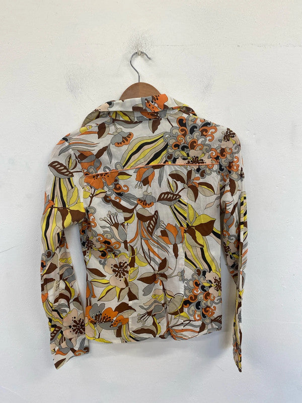 Topshop 60s Vibes Orange Floral Top UK 10 SW001