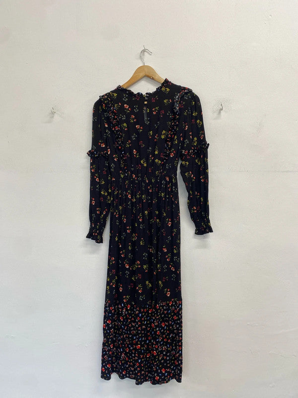 Gorgeous m&s black smock floral midi dress UK 6 SS004