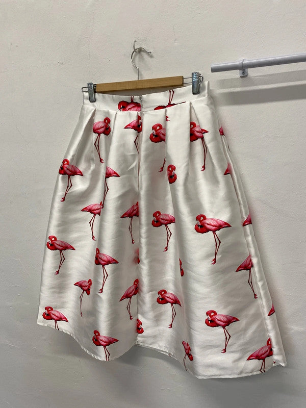 Fabulous Flamingo flared skirt white & Pink UkM By Chicwish MA001