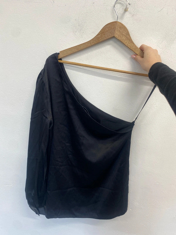 Lovely dea kudibal black silk one shoulder top UK L SS002