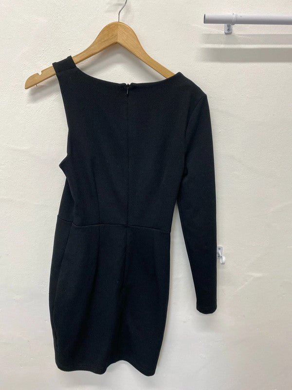 Fabulous TopShop black mini dress assymetric Uk10 Y2K LD003