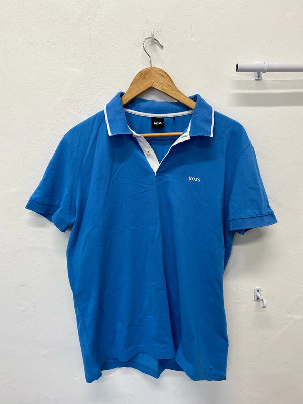 Fab Baby Blue polo shirt Pure cotton UkXL Mens Hugo Boss Black Label AT001