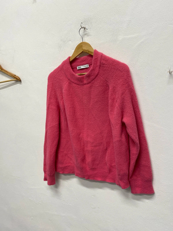 Fabulous Grapefruit Pink soft fluffy jumper UkM Zara spring fun KS002