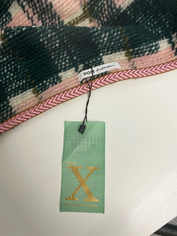 Pom Amsterdam Stylish Green & Pink Tartan Check Knit Shawl JA002