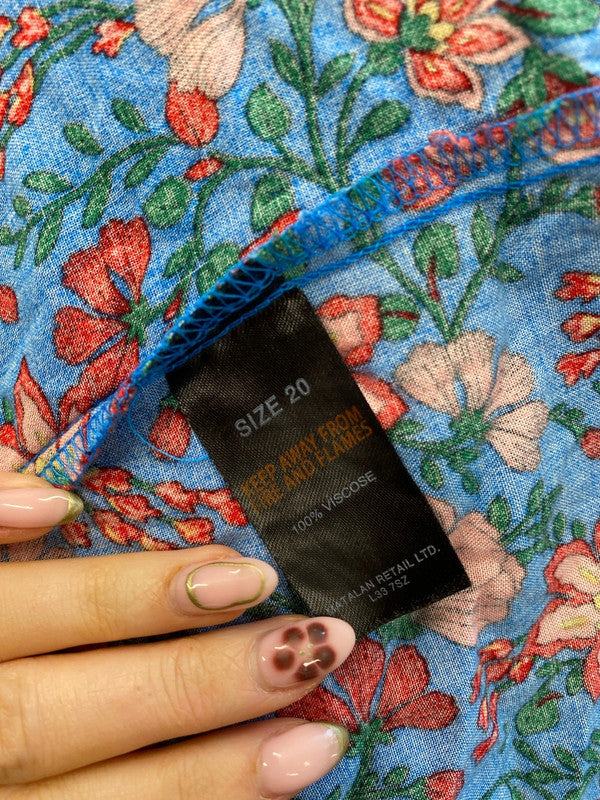 Lovely papaya tropical botanical blue dress UK 20 IM001