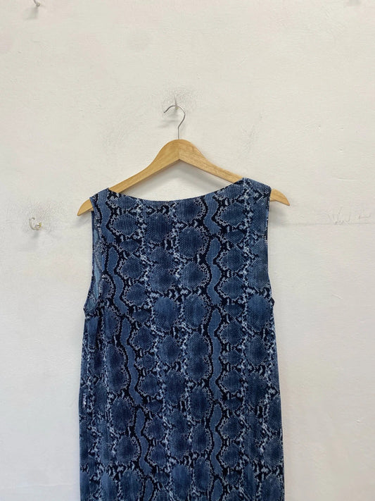 Gorgeous h&m blue snakeprint midi pleated dress UK M JM005