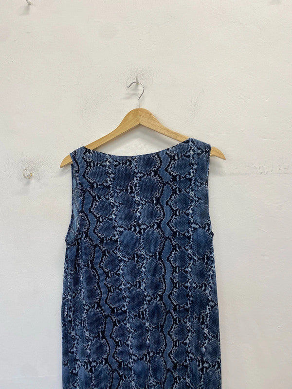 Gorgeous h&m blue snakeprint midi pleated dress UK M JM005