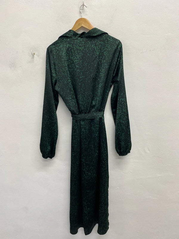 Lovely new look Forrest green leopard maxi tie waist shirt dress UK 12 tall GJ001