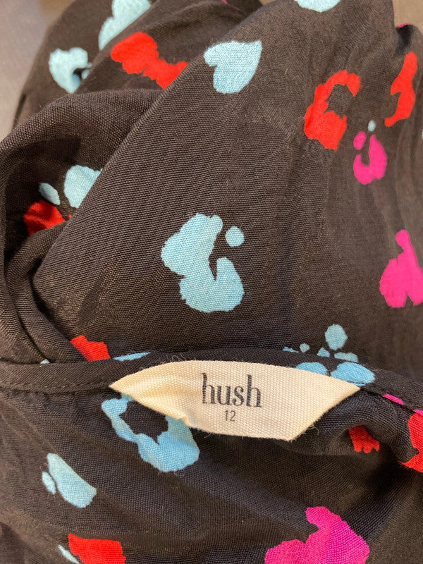 Lovely hush multi spotted black blouse UK 12 KM005