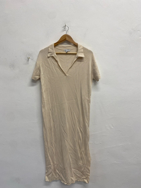 Lovely pretty lavish cream midi tennis dress ribbed UK S KS002