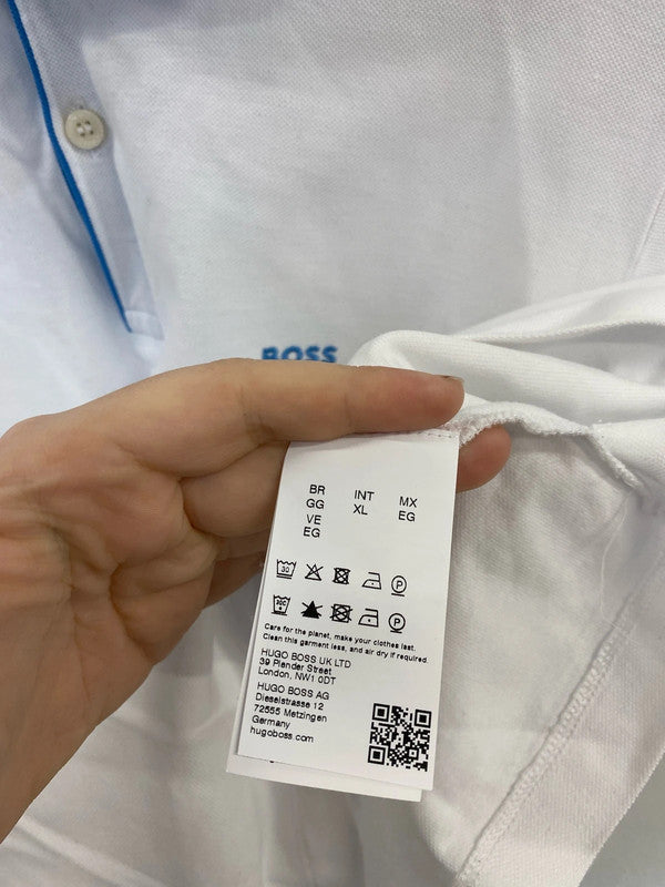Hugo Boss Smart White & Blue Embroidered Polo Shirt Size XL AT001