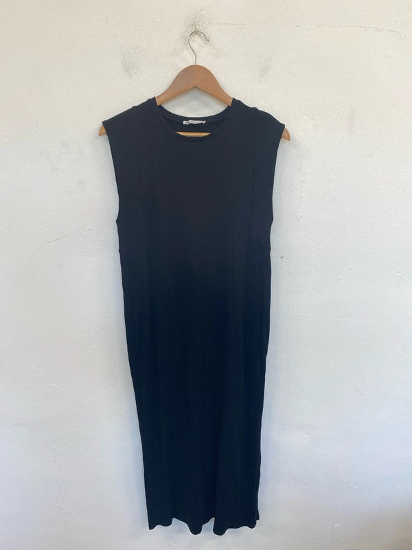Zara Chic Black Ribbed Midaxi Dress Size M AO001
