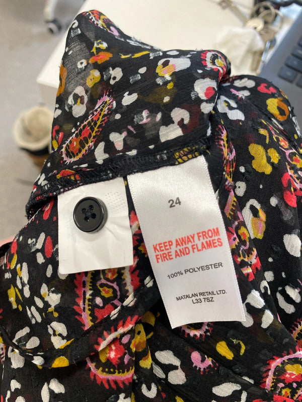 Lovely papaya semi sheer paisley black pattern blouse top Uk 24 IM001