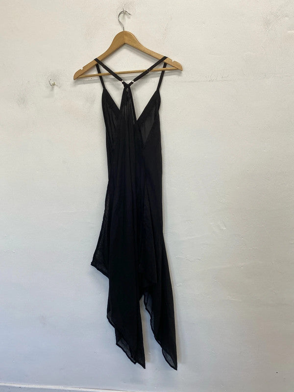 Stunning atmosphere black beaded semi sheer beach summer dress UK M JB001