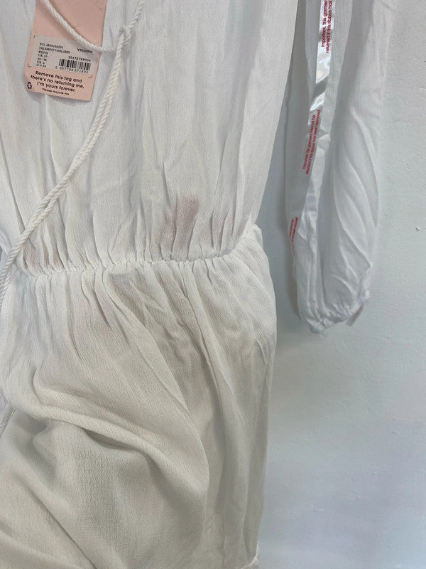 Missguided Stylish White Bardot Tassel Dress UK 10 Tall MB001