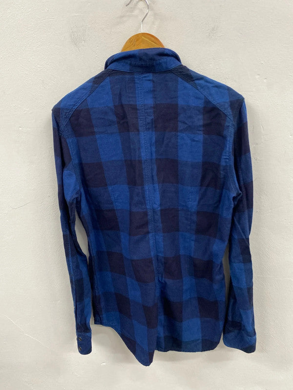 Fabulous G Raw plaid flannel shirt navy black UkS JM006