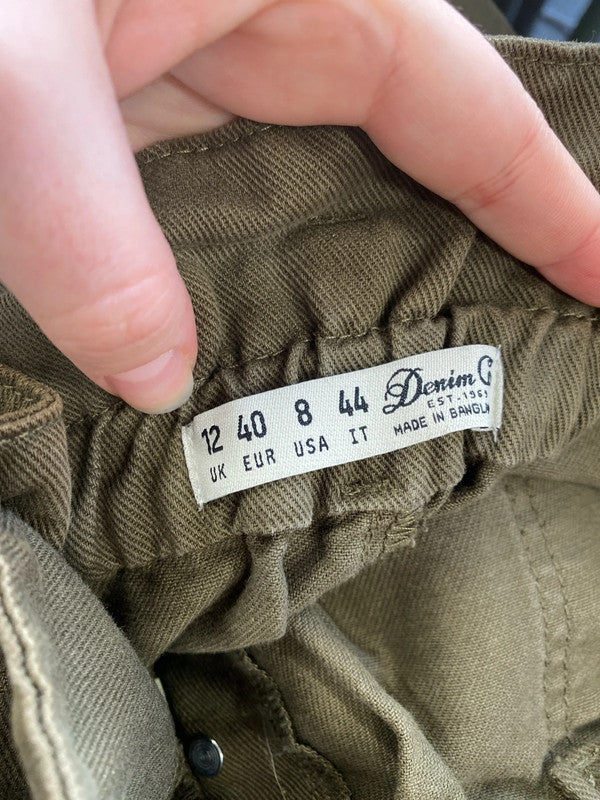 Denim Co Chic Khaki Paperbag Waist Denim Shorts UK 12 MB001