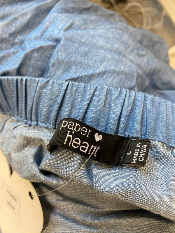 Stunning paper hearts off the shoulder blue denim top UK L MW001