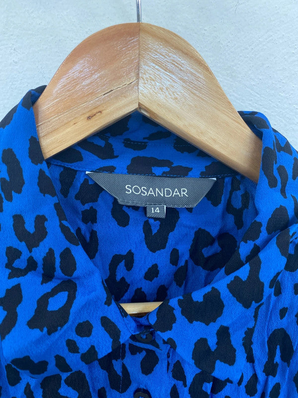 Sosandar Chic Blue Leopard Print Tunic Blouse UK 14 LW005