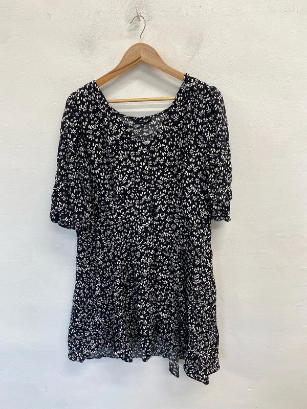 Stunning smock dress by george black white floral midi UK 20 RG021